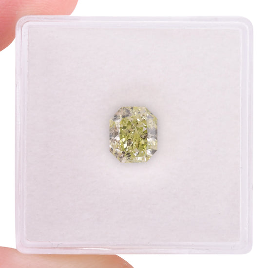 1.34 Carat Fancy Yellow Green Radiant Diamond (I2) GIA