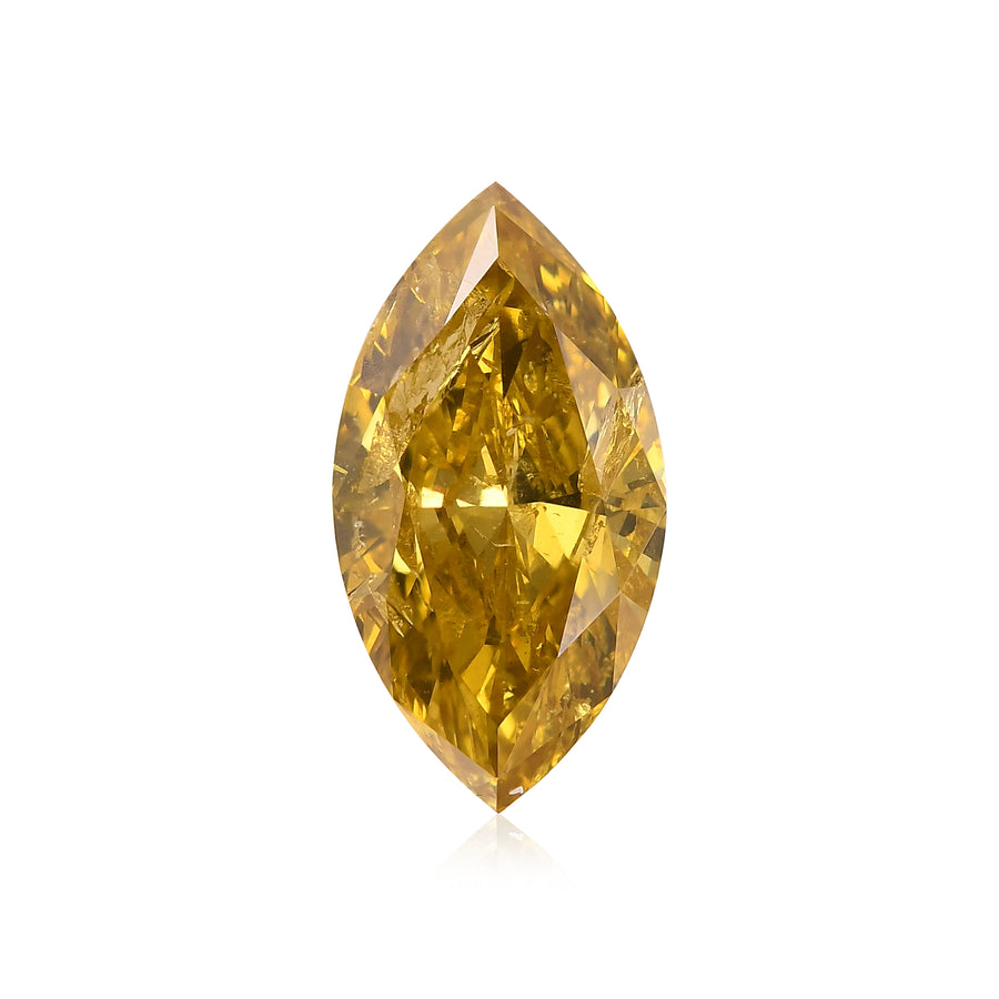 Diamante marchesa GIA I2, giallo brunastro intenso, fantasia, 1,56 carati