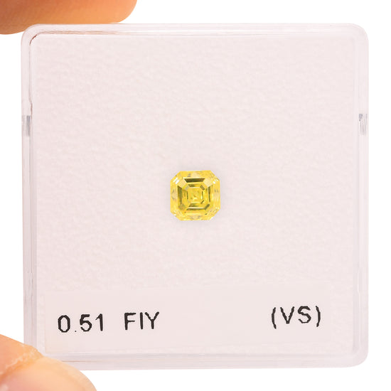 0.51 Carat Fancy Intense Yellow Asscher Diamond (VS)