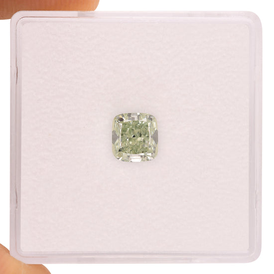 0.88 Carat Fancy Intense Yellowish Green Cushion Diamond VS2 GIA