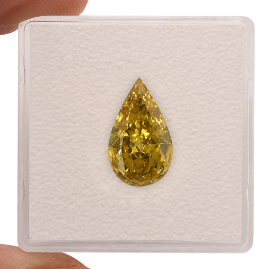 2.05 Carat Fancy Intense Yellow Pear Diamond VS2 GIA & HRD