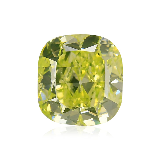 2,03 carati diamante cuscino giallo-verde intenso fantasia SI1 GIA