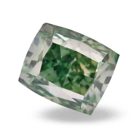 0.71 Carat Fancy Vivid Yellowish Green Cushion Diamond SI2 GIA