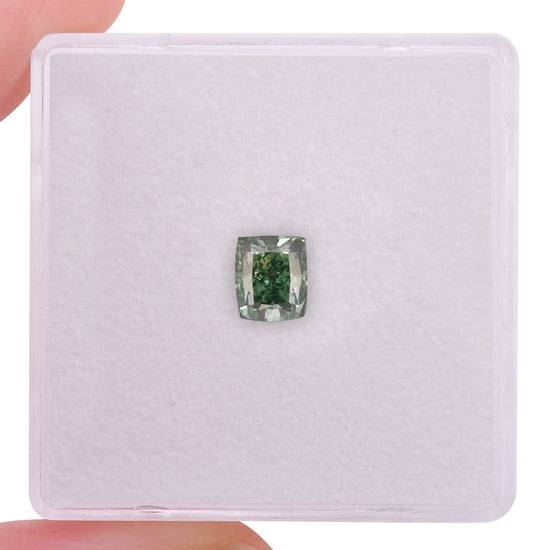 0.71 Carat Fancy Vivid Yellowish Green Cushion Diamond SI2 GIA