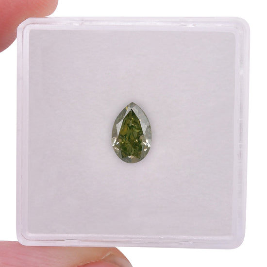 Diamante a pera GIA da 1,00 carato, fantasia giallo verdastro intenso (SI2)