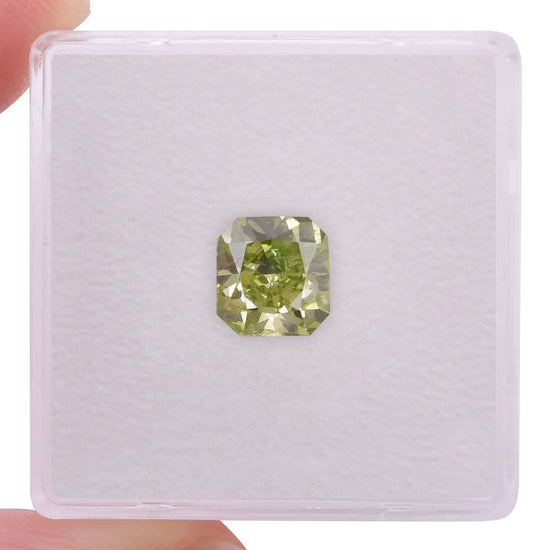 2.01 Carat Fancy Intense Yellow Green Radiant Diamond I1 GIA