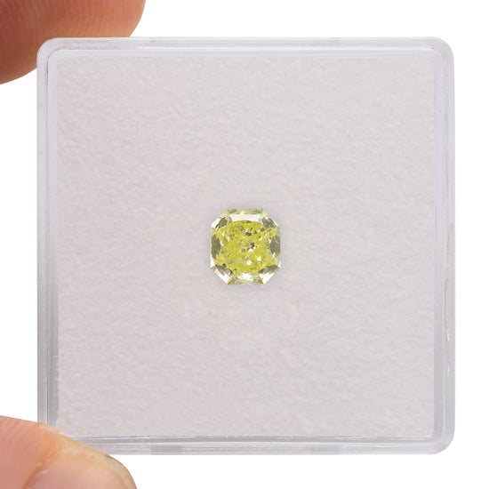 0.58 Carat Fancy Intense Yellow Green Radiant Diamond SI1 GIA