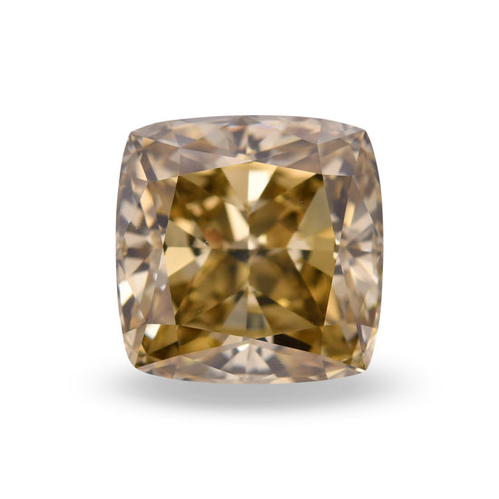 4.18 Carat Fancy Dark Brown Greenish Yellow Cushion Diamond SI1 GIA