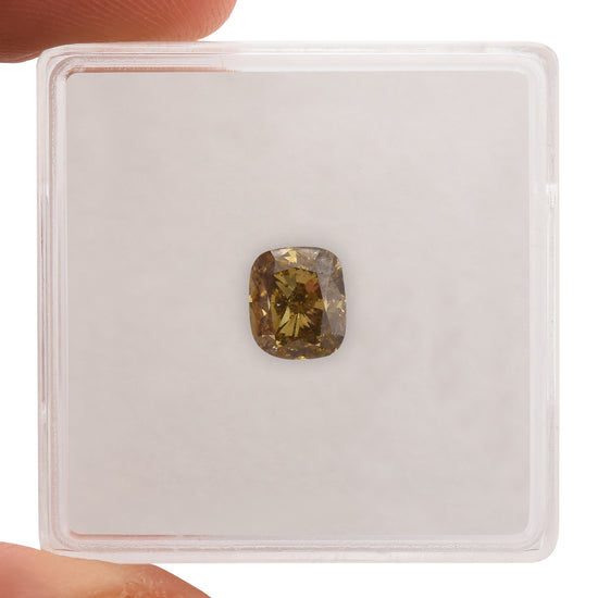 1.00 Carat Fancy Dark Brown Yellow Cushion Diamond SI2 GIA