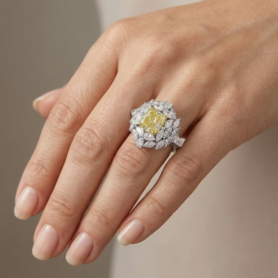 Extraordinary Fancy Green Yellow Cushion Diamond Ring