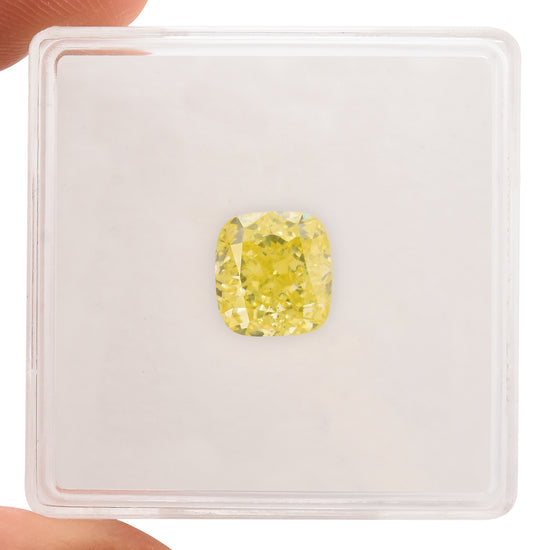 2.03 Carat Fancy Intense Greenish Yellow Cushion Diamond SI1 GIA