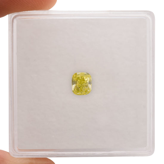 0.38 Carat Fancy Intense Green Yellow Cushion Diamond SI2 GIA