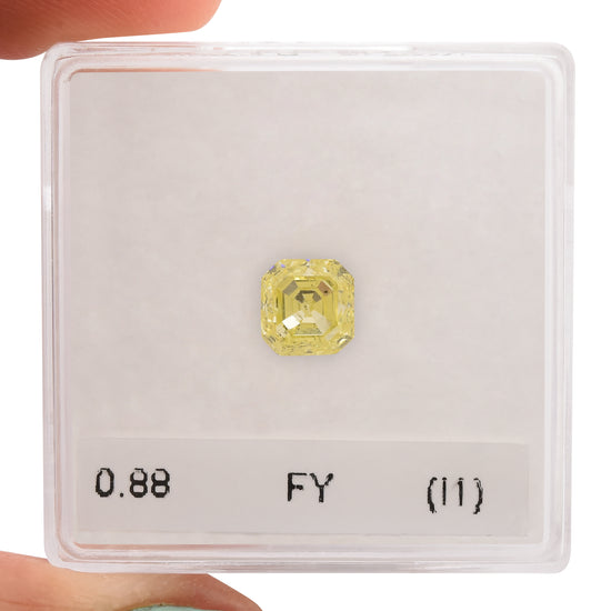 0.88 Carat Fancy Yellow Asscher Diamond (I1)