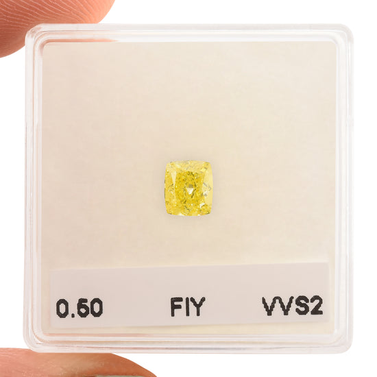 0.50 Carat Fancy Intense Yellow Cushion Diamond VVS2 GIA