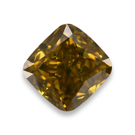 2.01 Carat Fancy Deep Brown Greenish Yellow Cushion Diamond SI1 GIA