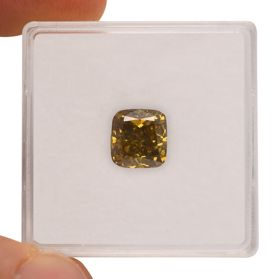 2.01 Carat Fancy Deep Brown Greenish Yellow Cushion Diamond SI1 GIA