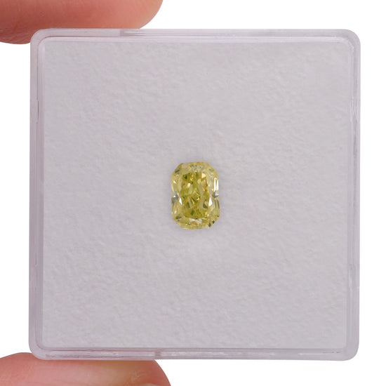 0.63 Carat Fancy Intense Greenish Yellow Radiant Diamond SI1 GIA