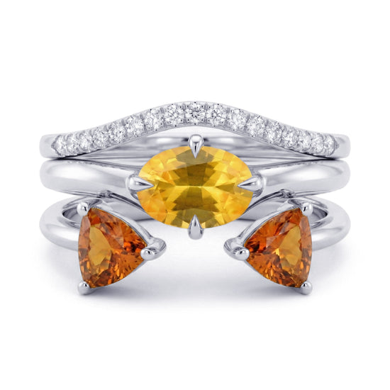 Yellow Oval Sapphire ,Orange Triangle Tourmaline and diamond Trio Rings