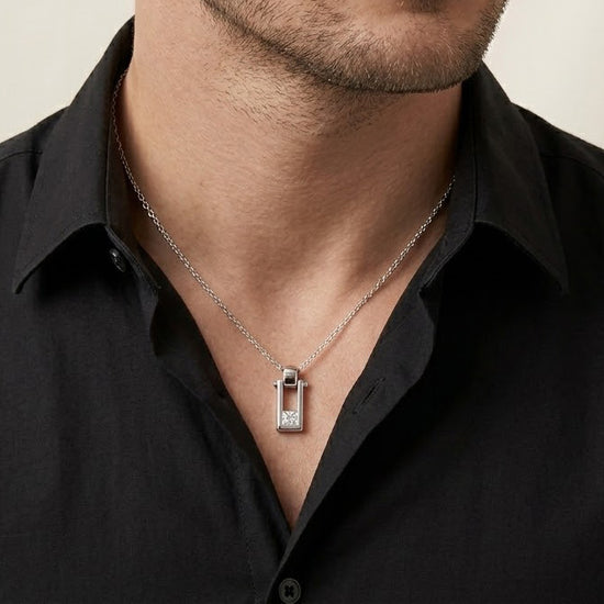 Blue Princess-cut Sapphire & Diamond Men's Pendant