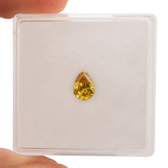 0.54 Carat Fancy Deep Orangy Yellow Pear Diamond SI2 GIA