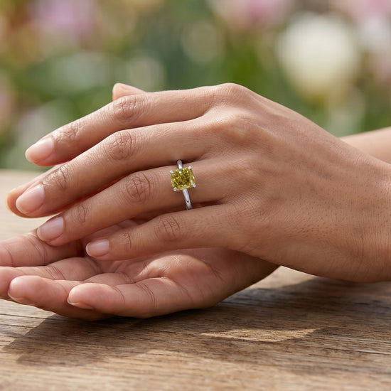 Fancy Deep Brownish Yellow Cushion Solitaire Diamond Ring