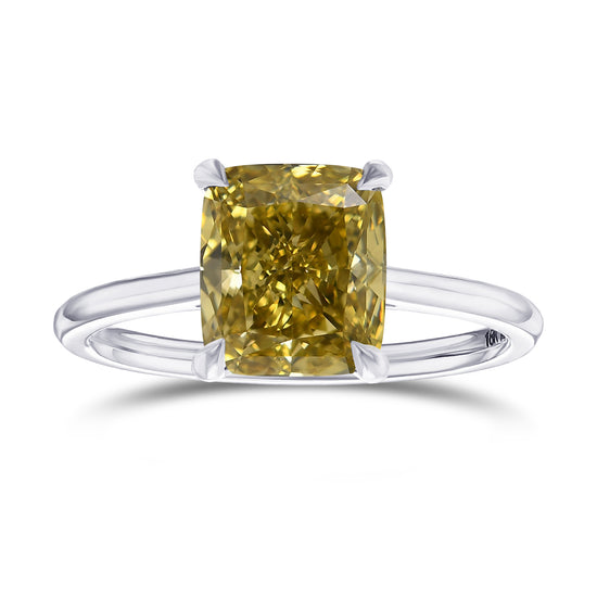 Fancy Deep Brownish Yellow Cushion Solitaire Diamond Ring