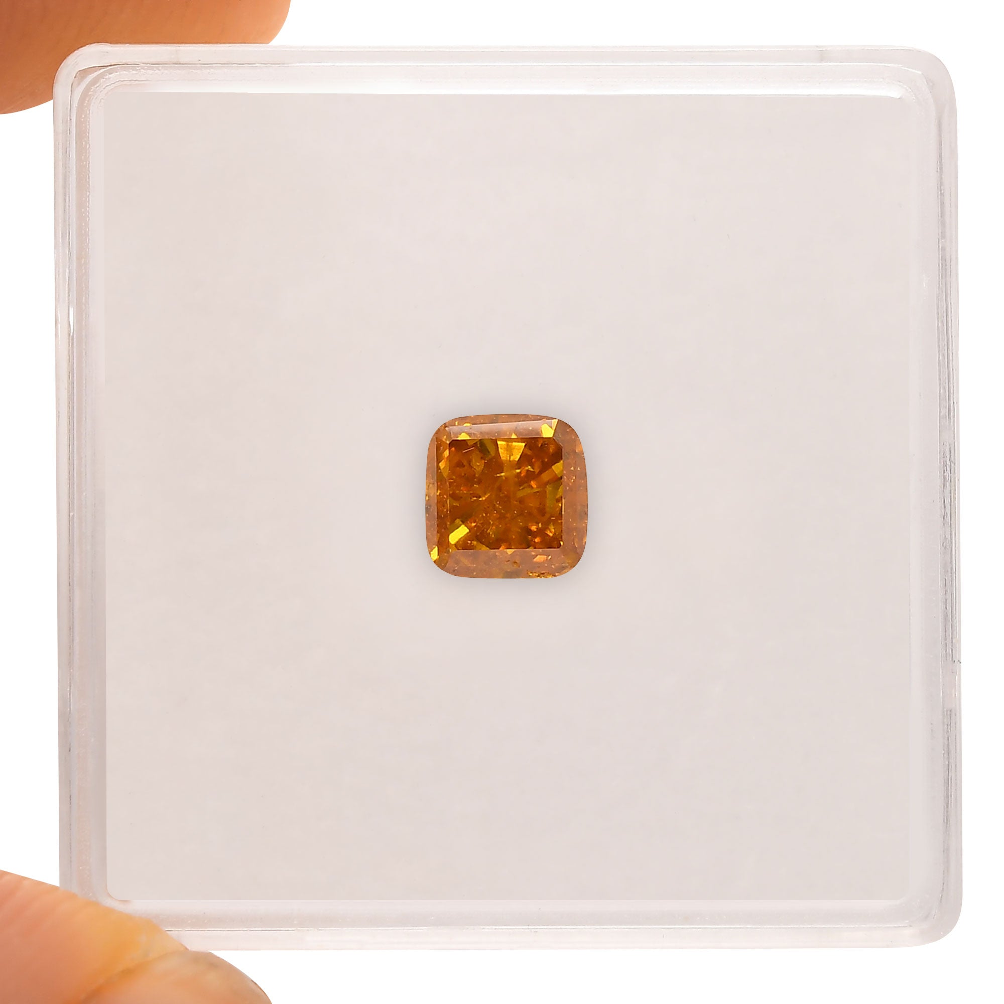 0.96 Carat Fancy Vivid Yellow Orange Cushion Diamond (SI2) GIA