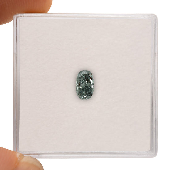 0.45 Carat Fancy Grayish Bluish Green Cushion Diamond (I1) GIA