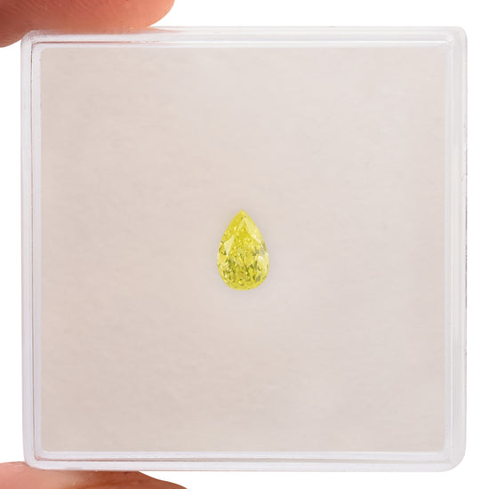 0.21 Carat Fancy Intense Yellow Green Pear Diamond VS1 GIA