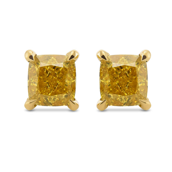 Fancy Vivid Yellow Cushion Stud Diamond Earrings