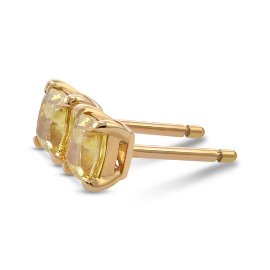 Fancy Vivid Yellow Cushion Stud Diamond Earrings