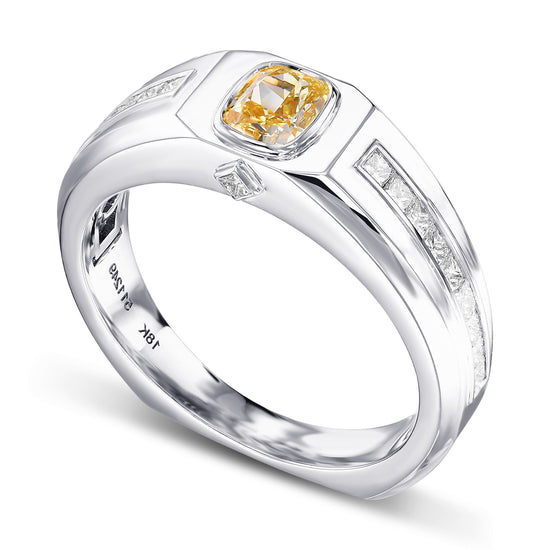Fancy Yellow Cushion Diamond Men's Ring