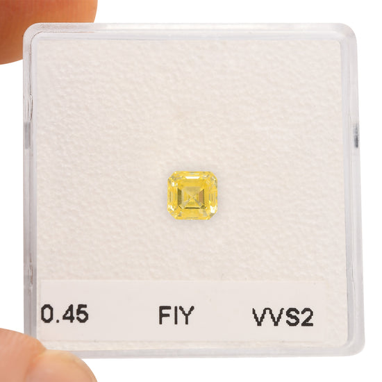 0.45 Carat Fancy Intense Yellow Asscher Diamond VVS2 GIA