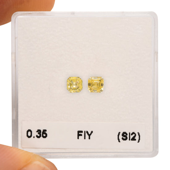 0.35 Carat Fancy Intense Yellow Asscher Diamonds (SI2) Pair