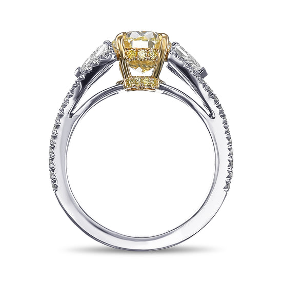 Light Yellow Oval Three Stone Diamond Ring