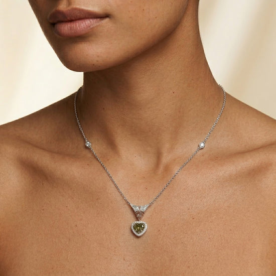 Chameleon Heart and Kite Diamond Halo Drop Pendant