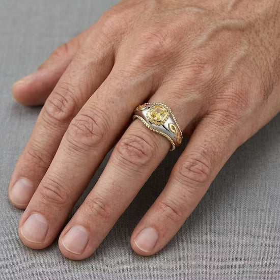 Men's Fancy Intense Yellow Cushion Solitaire Diamond Ring