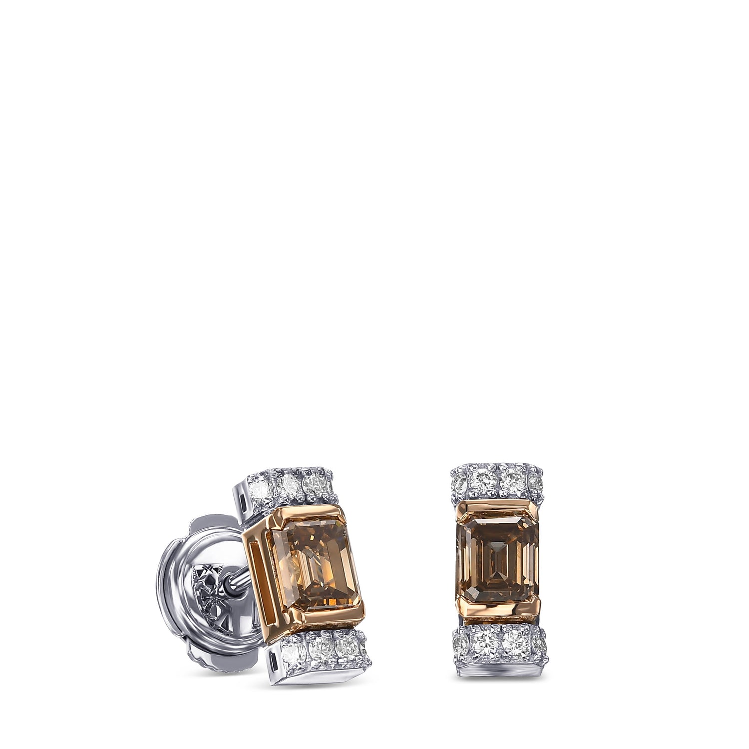 Fancy Brown Emerald Diamond Stud Earrings