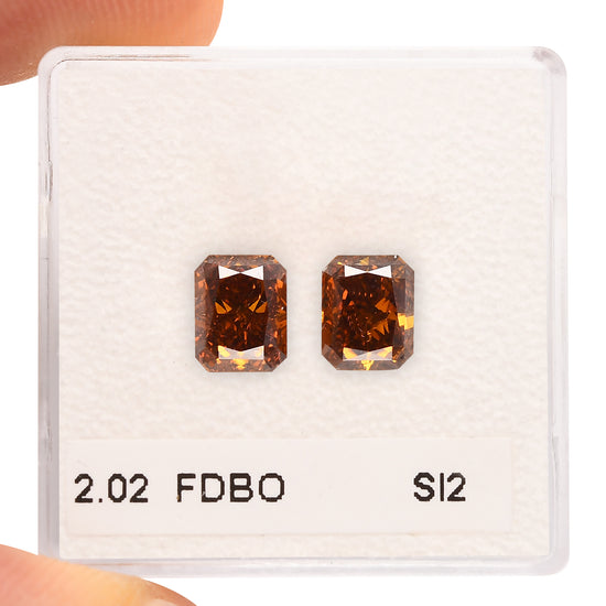 2.02 Carat Fancy Deep Brown Orange Radiant Diamonds SI2 GIA