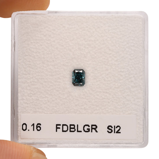 0.16 Carat Fancy Deep Blue Green Radiant Diamond SI2 GIA