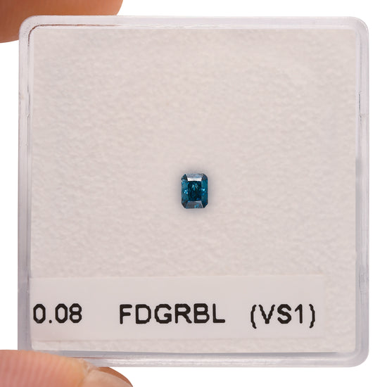 0.08 Carat Fancy Deep Green Blue Radiant Diamond (VS1) GIA