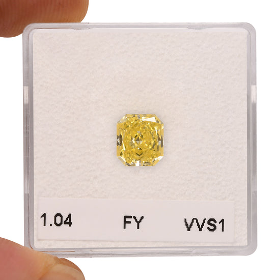 Diamante radiante giallo fantasia 1,04 carati VVS1 GIA