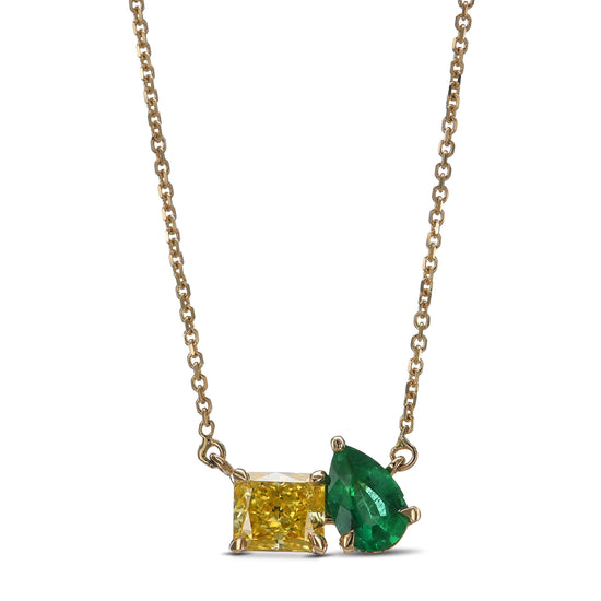 Green Emerald and Fancy Vivid Yellow Diamond Pendant.