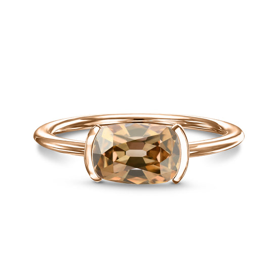 Fancy Yellow Brown Cushion Half-Bezel Solitaire Diamond Ring