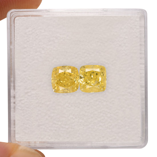 2.09 Carat Fancy Intense Yellow Cushion Diamonds VS2