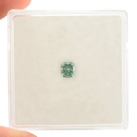 0.25 Carat Fancy Vivid Bluish Green Cushion Diamond SI1 GIA