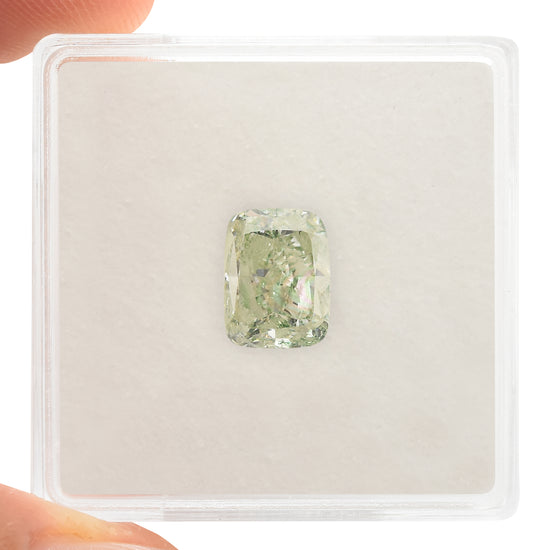 2.26 Carat Fancy Light Yellowish Green Cushion Diamond (SI1) GIA