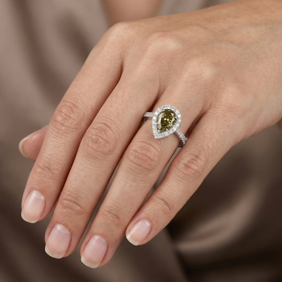 Chameleon Pear Diamond Halo Style Engagement Ring