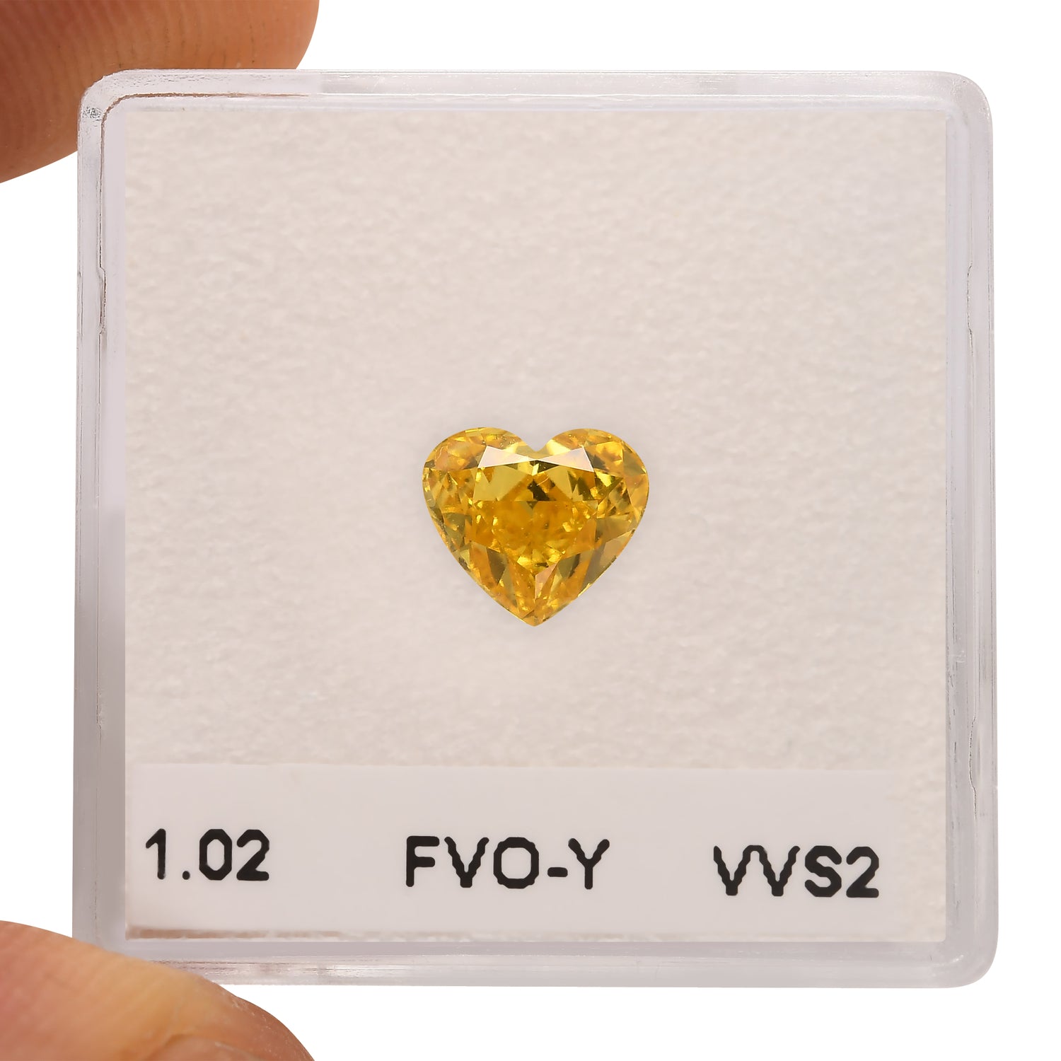 1.02 Carat Fancy Vivid Orangy Yellow Heart Diamond VVS2 GIA