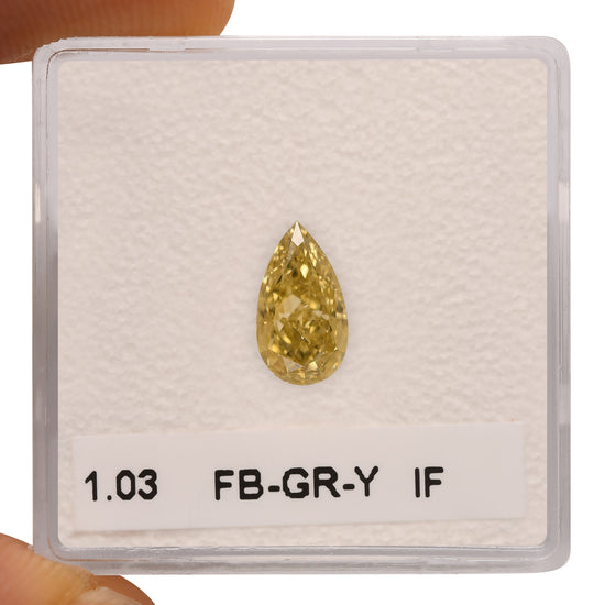 Diamante a Pera Giallo Verdastro Bruniccio Fancy da 1.03 Carati IF GIA